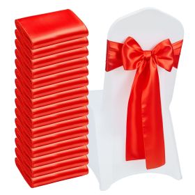 Satin Chair Sashes Bows, 50PCS Chair Ribbon Ties Back Sash, 7 x 108 inch, Red Wedding Reception Decoration