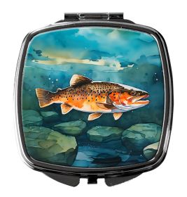 Brown Trout Compact Mirror Decorative Travel Makeup Mirror for Women Girls Gifts Pocket Makeup Mirror Folding Handheld