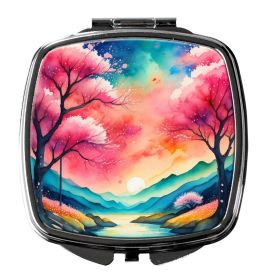 Colorful Cherry Blossoms Compact Mirror Decorative Travel Makeup Mirror for Women Girls Gifts Pocket Makeup Mirror Folding Handheld