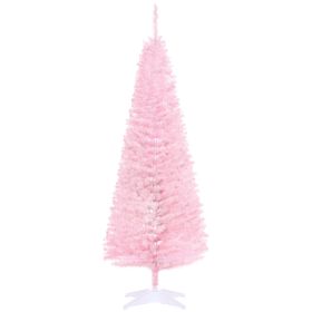 HOMCOM 5' Artificial Pencil Christmas Tree, Slim Xmas Tree With 294 Realistic Branch Tips And Plastic Stand, Pink (Option: Pink)