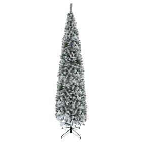HOMCOM 9' Tall Unlit Snow-Flocked Slim Artificial Christmas Tree With Realistic Branches And 1014 Tips (Option: GREEN)