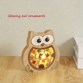 1pc, Creative Wooden Crafts Owl Squirrel Ornaments, Wooden Animal Maple Leaf Acorn Home Decoration, Suitable For Office Decoration, Bedroom Decor (Style: Owl/1)