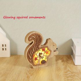 1pc, Creative Wooden Crafts Owl Squirrel Ornaments, Wooden Animal Maple Leaf Acorn Home Decoration, Suitable For Office Decoration, Bedroom Decor (Style: Squirrel/1)