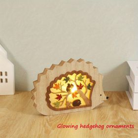 1pc, Creative Wooden Crafts Owl Squirrel Ornaments, Wooden Animal Maple Leaf Acorn Home Decoration, Suitable For Office Decoration, Bedroom Decor (Style: Hedgehog/1)