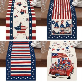 1PC Rectangle Linen Blend Striped Table Runners; Encryption Linen Home Decoration Independence Day Atmosphere Waterproof Table Runner; 72"*13"; P (Color: 2, size: 33*183cm)