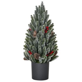 HOMCOM 18 Tall Unlit Miniature Snow-Flocked Tabletop Artificial Christmas Tree, Holiday Decoration With Pine Cones And Berries (Option: GREEN)